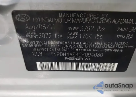 2012 Hyundai Elantra Gls из США, поврежденный, VIN 5NPDH4AE4CH094080